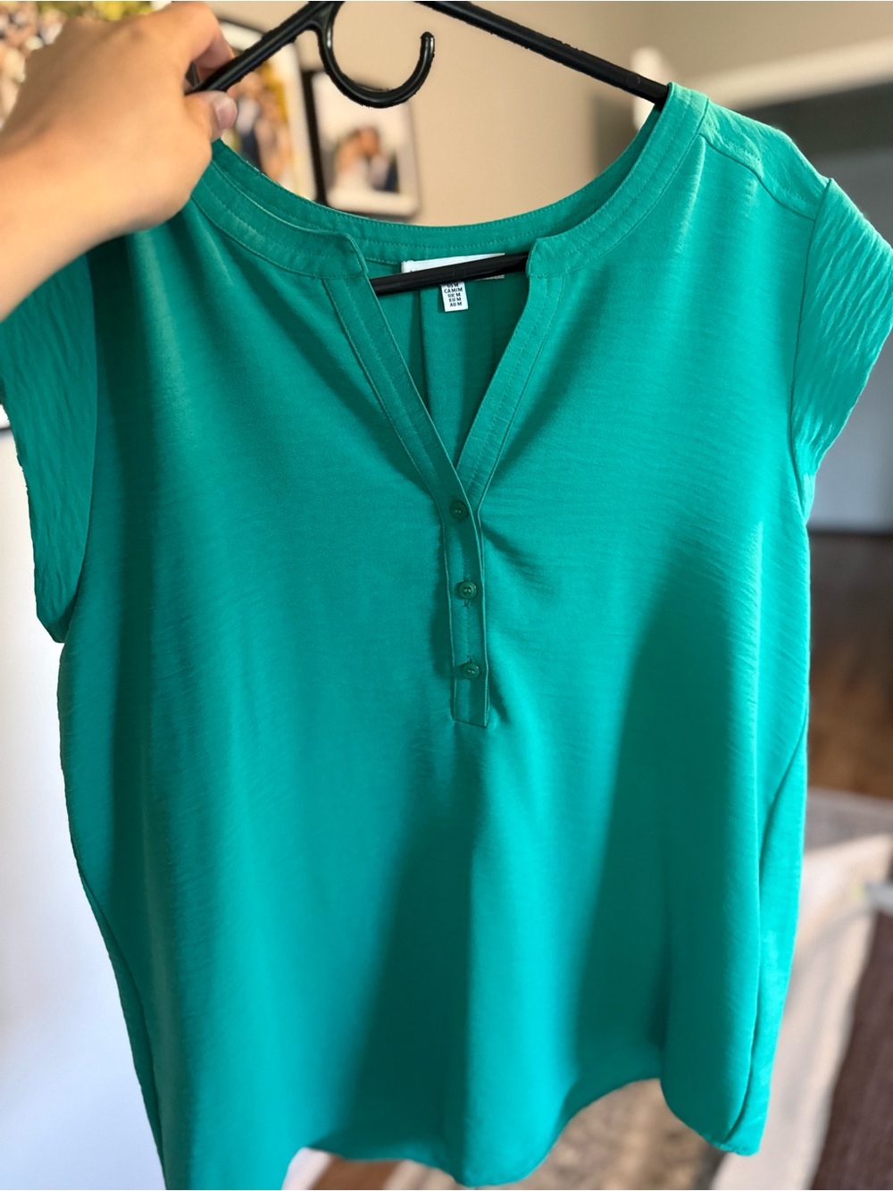 Women’s Short Sleeve Button-Front Blouse in Teal